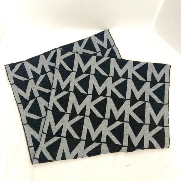 Michael Kors Infinity Scarf Logo Black Gray Neutral Neck Warmer Cozy - Picture 3 of 5